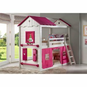 Tempat Tidur Tingkat Kayu Pink Minimalis