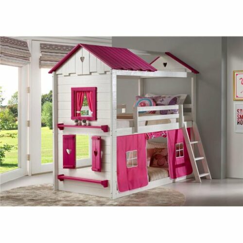 Tempat Tidur Tingkat Kayu Pink Minimalis