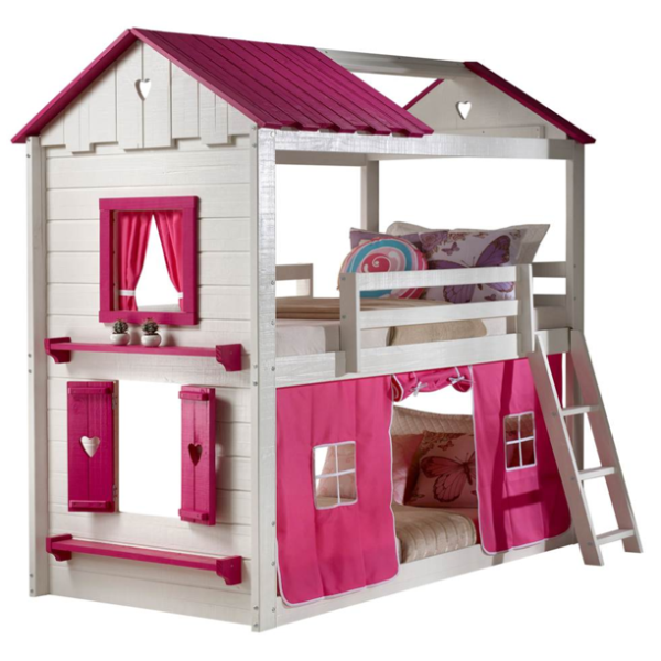 Tempat Tidur Tingkat Kayu Pink Minimalis