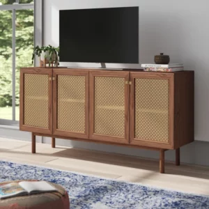 Rak TV Modern Kayu Jati Rotan