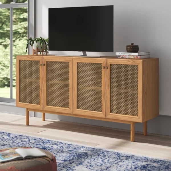 Rak TV Modern Kayu Jati Rotan