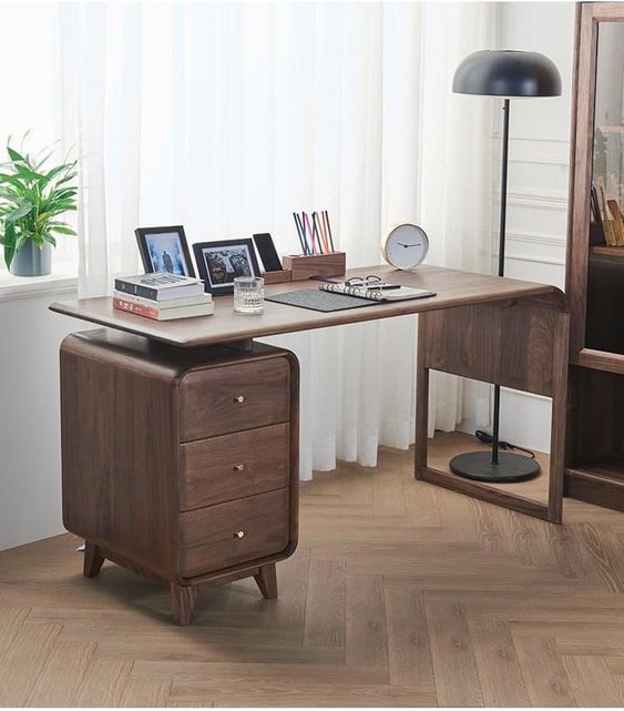 Meja Kantor Minimalis Kayu Retro Berlaci Shindy