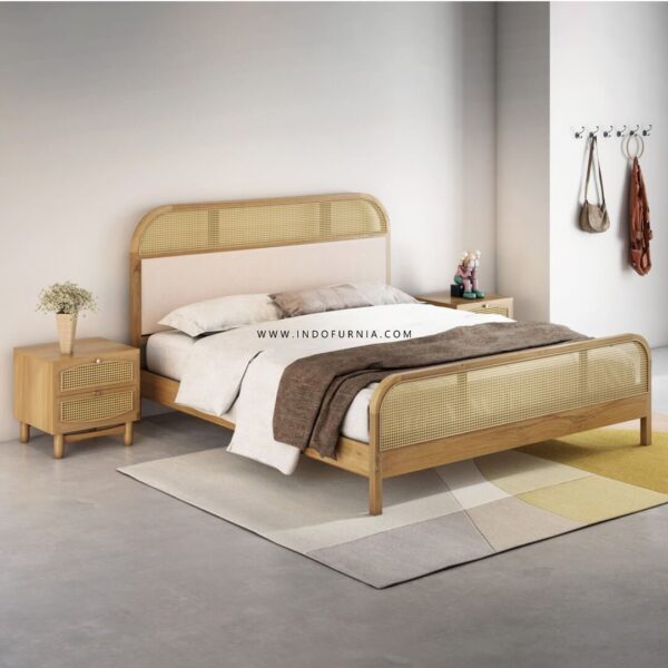 Tempat Tidur Minimalis Rotan Kayu Jati
