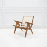 Kursi Cafe Santai Kayu Jati Rotan Berlengan Japandi