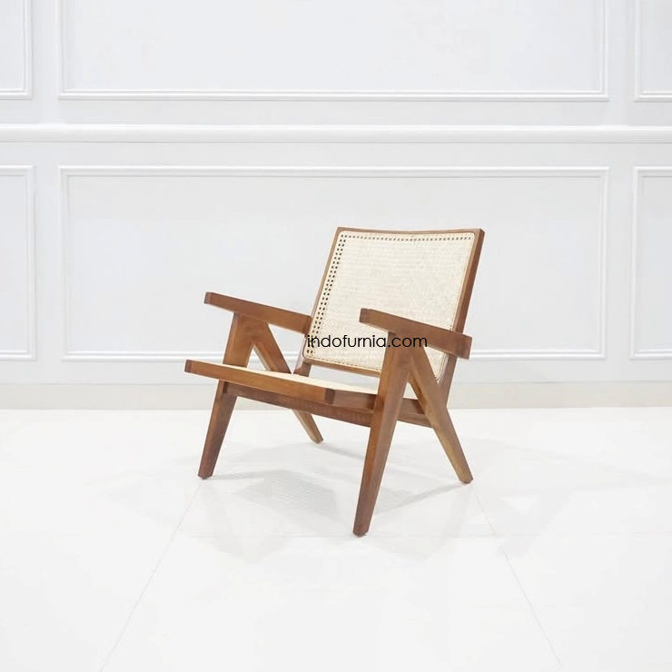 Kursi Cafe Santai Kayu Jati Rotan Berlengan Japandi