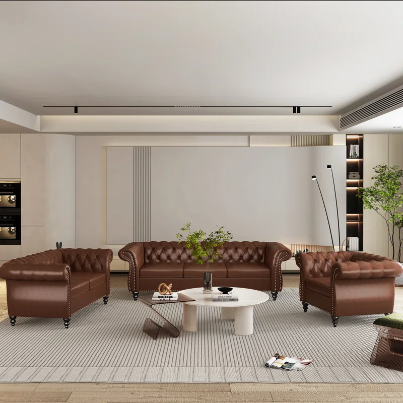 Satu Set Sofa Chesterfield Gaya Eropa Mewah