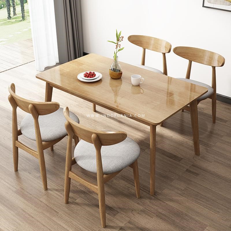 Set Meja Kursi Cafe Kayu Jati Minimalis Ropan Bubut Japandi