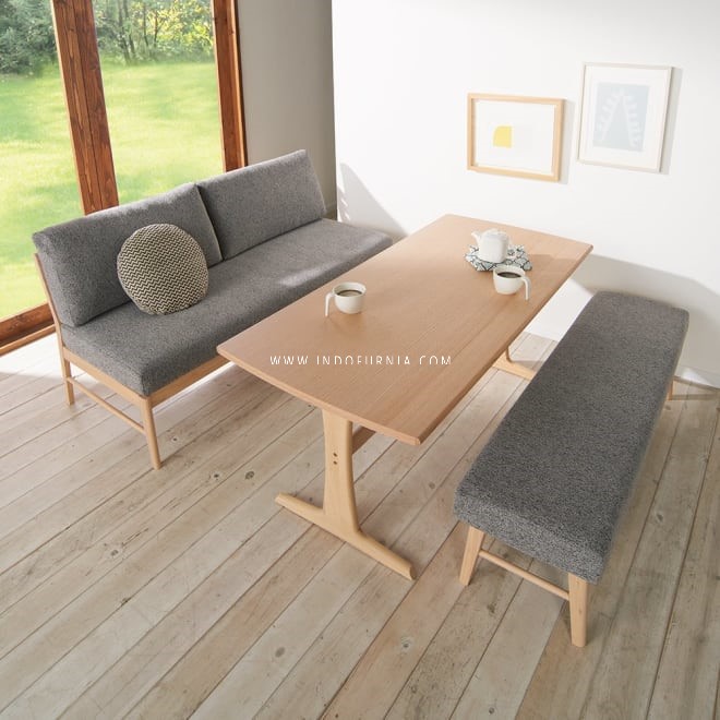 Set Meja Kursi Sofa Cafe Restoran Kayu Jati Minimalis Japandi