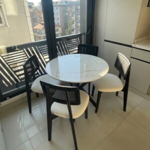 Set Meja Kursi Cafe Bundar Marmer Kacang Kayu jati Hitam