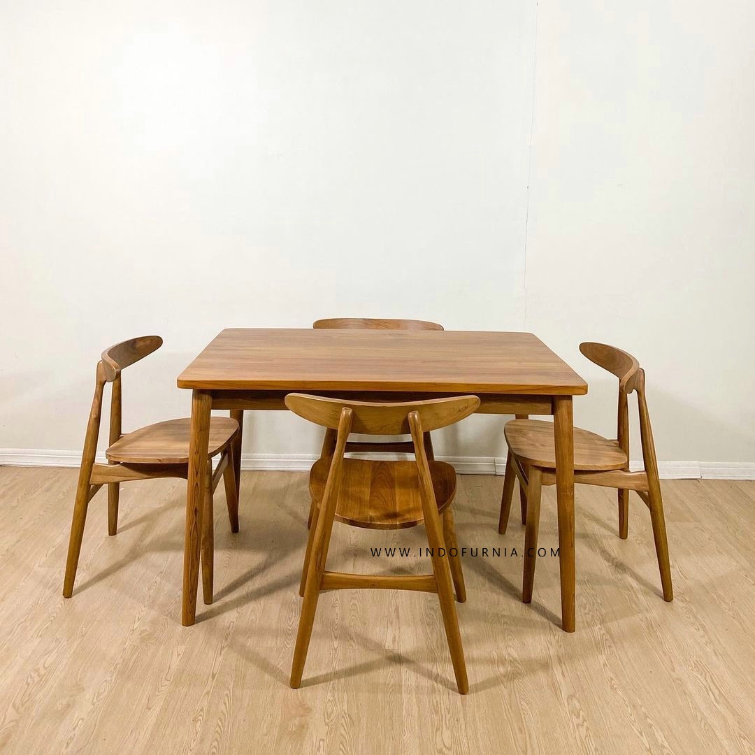 Set Meja Makan 4 Kursi Cafe Kayu Minimalis Rotan Bubut