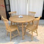 Set Meja Makan Bundar 4 Kursi Cafe Kayu Jari Jari