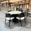 Set Meja Makan Marmer Bundar 4 Kursi Cafe Kayu Rotan Hitam