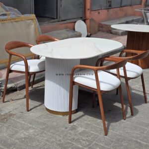 Set Meja Makan Marmer Oval 4 Kursi Cafe Minimalis Selly