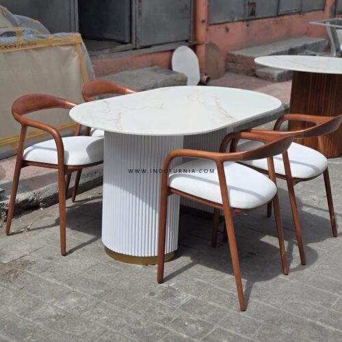 Set Meja Makan Marmer Oval 4 Kursi Cafe Minimalis Selly