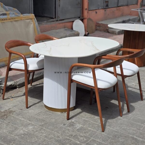 Set Meja Makan Marmer Oval 4 Kursi Cafe Minimalis Selly
