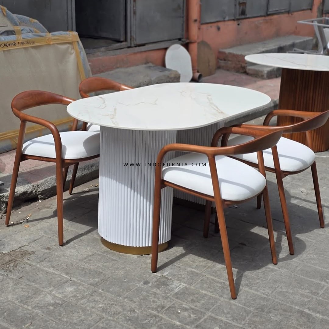 Set Meja Makan Marmer Oval 4 Kursi Cafe Minimalis Selly