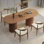 Set Meja Makan Oval 4 Kursi Cafe Banteng Kayu Minimalis