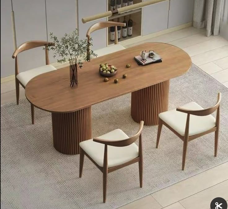 Set Meja Makan Oval 4 Kursi Cafe Banteng Kayu Minimalis