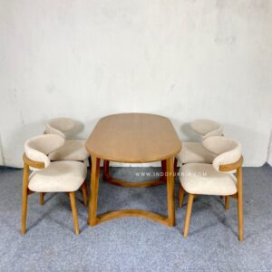 Set Meja Makan Oval Kayu Jati 4 Kursi Cafe Kayu Retro Terbaru Abelia