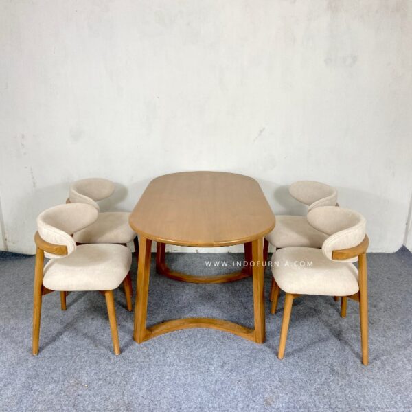 Set Meja Makan Oval Kayu Jati 4 Kursi Cafe Kayu Retro Terbaru Abelia