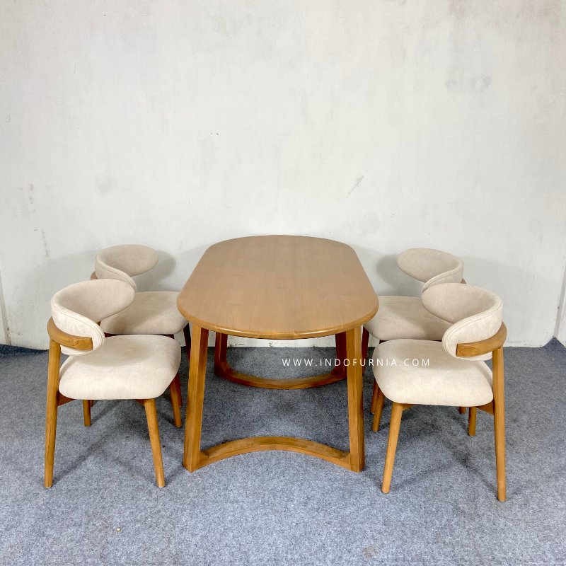 Set Meja Makan Oval Kayu Jati 4 Kursi Cafe Kayu Retro Terbaru Abelia