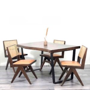 Set Meja Makan Trembesi 4 Kursi Cafe Kayu Rotan